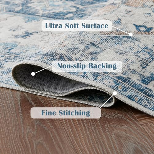 jinchan Kelda Runner Rug 3x7 Vintage Hallway Rug Kitchen Washable Runner Retro Lightweight Non-Slip Low Pile Thin Distressed Carpet for Entryway Bathroom Laundry Room Bedroom Stairway Blue by jinchan - Image 2