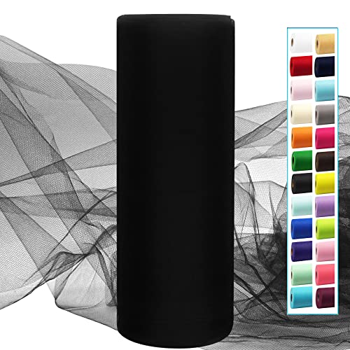 IONTACH Black Tulle Fabric Rolls 54 Inch by 40 Yards Fabric Tulle Bolt for Wedding Halloween Decorations DIY Black Tutu Baby Shower Table Skirt Ceiling Decor Birthday Party Craft Supplies