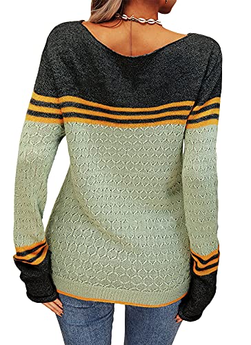 Image of Grlasen Women Fashion Autumn Winter Colorblock Pullover Knitting Sweater Round Neck Knitwear Tops
