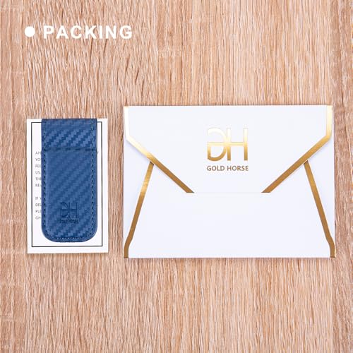 Image of GH GOLD HORSE Slim Magnetic Money Clip Genuine Leather Business Card Holder for Men (Blue)