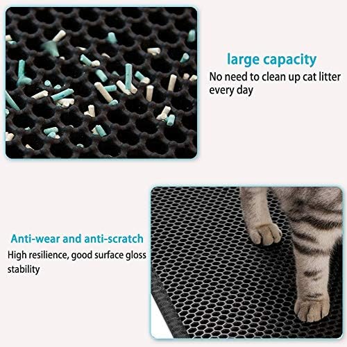 kaxionage Cat Litter Mat Litter Trapping, 30" X 24" Inch Kitty Litter Mat,Honeycomb Double-Layer Design Waterproof Urine Proof Material, Easy Clean Scatter Control (Black)