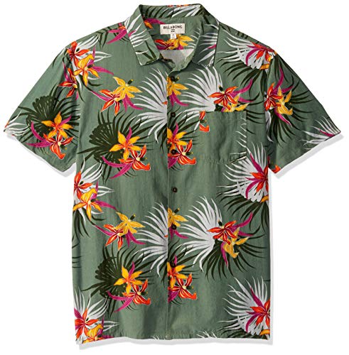 Billabong Men's Sundays Floral Short Sleeve Woven Shirt, Pine, L