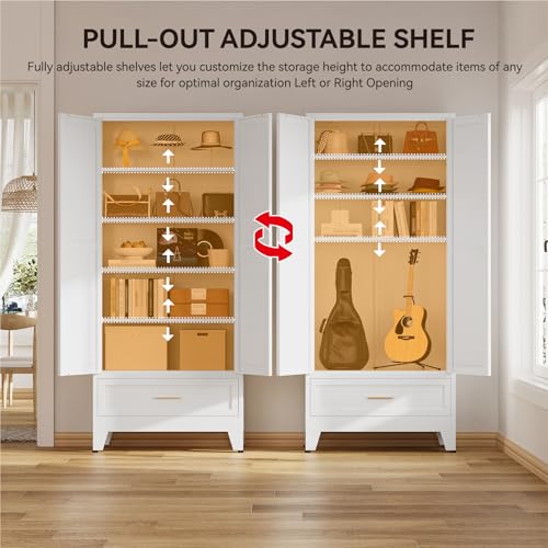 Image of 71 inch Tall Kitchen Pantry Cabinet,Farmhouse Pantry Cabinet,Metal Cabinet with Adjustable Shelves and Drawer,Storage Cabinet for Kitchen Dining Room Garage,White 1 Pack