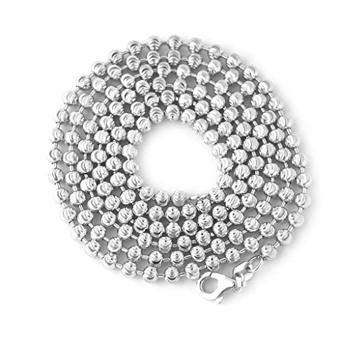 Unisex Designer Men Women Silver Finish Skinny 3mm 4mm Moon Cut Bead Ball Chain Rhodium Mooncut Necklace Lobster Claw Clasp 16-36 inch