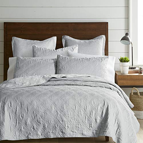 Levtex Home - 100% French Flax Linen Front/100% Cotton Back - Twin Quilt - French Flax Washed Linen - Light Grey - Quilt Size (68 x 86 in.)