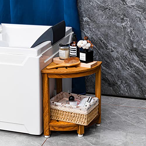 Nnn 16.5" Teak Corner Shower Stool For Shaving Legs/Corner Shower Bench With Shelf/Shower Foot Rest/Waterproof Bathroom Bench Seat For Small Spaces #TOP7