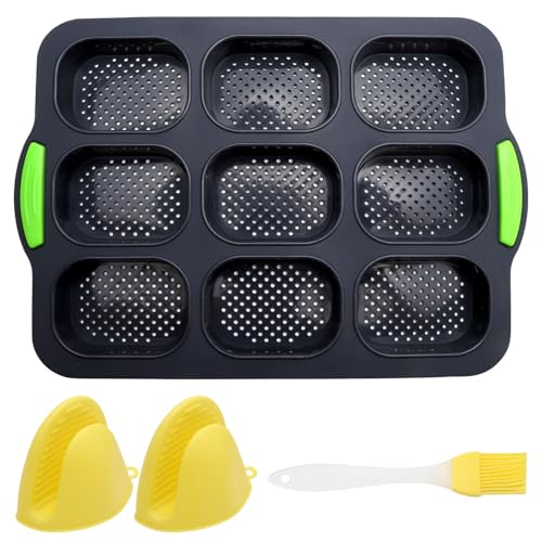 SERYUUT Silikon Brötchen Backform – 9-Loch Antihaft Gärform Set mit Isolier-Handclip...