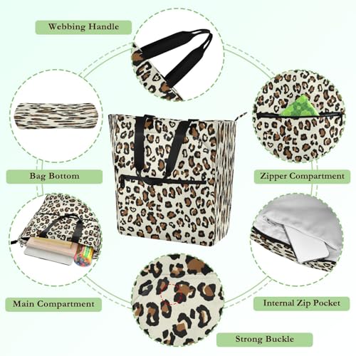 Leopard Print Book Tote Bag,Large Capacity Handbag with Zipper Perfect for School,Travel,Shopping3