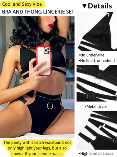 Kaei&Shi Strappy Opaque Nylon, Bralette, High Waisted Thong, 2 Pieces Lingerie - Image 3