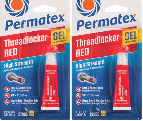 Image of Permatex 27005 High Strength Threadlocker Red Gel Squeeze, 5 g (Pack of 2)