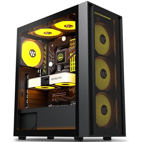 AMANSON PC Case- Pre-Install 6 PWM Fans,ATX Mid Tower Gaming Case,Mesh Computer Case with Opening Tempered Glass Side Panel, H05,Black - Image 2
