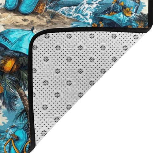 Tapis de salon bleu hawaïen imprimé plage 150x100 cm lavable