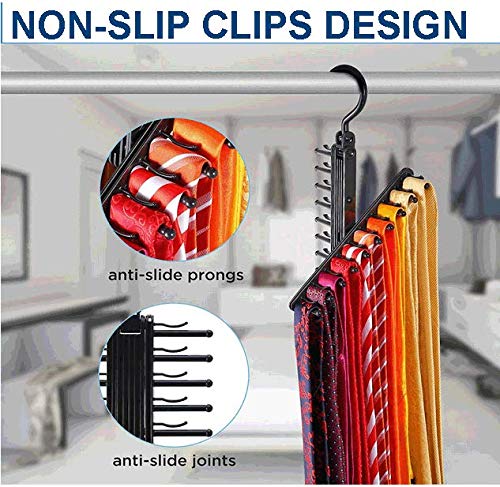 Sohapy 2 Pack Tie Rack/Hangers/Organizers/Storage Tie Holder Hook,Belt/Socks Hanger with Non-Slip Clips Twirl to Open/Close& 20 Hooks (Black)