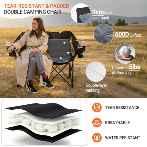 Image of 700LBS 2-Person Heavy Duty Double Camping Chair Loveseat Grey