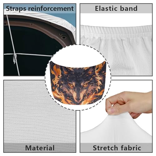 Image of Car Hood Cover Waterproof All Weather,Cool Flame Wolf Car Hood Cover Protector for Automobiles Outdoor Indoor for All Season