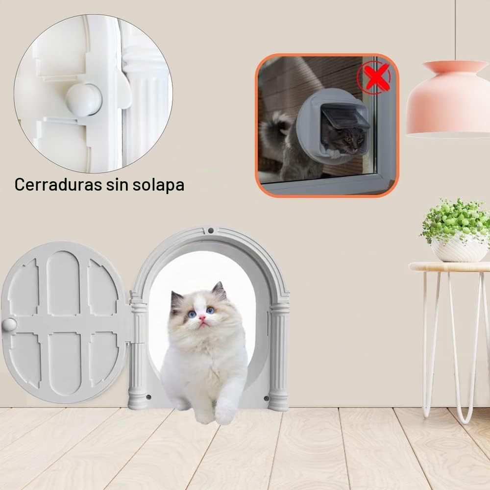 Solapas de Gato para Puerta, Puerta de Gatito para Puerta Interior, Puertas de Mascotas sin Solapa para Gatos pequeños de hasta 20 Libras, bloquea los olores de Arena de Perros y Gatos (Blanco)