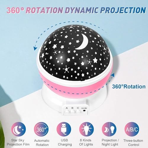 Image of DERIKO Star Master Projector Night Light - Romantic LED Sky Projector Lamp with USB Cable - Colorful Rotating Galaxy Light for Bedroom, Kids, and Home Decor (Assorted Color)