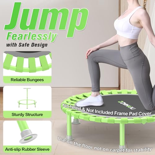 Image of ZCMHAXJ Foldable Mini Trampoline, 40 inch Rebounder Trampoline for Adults & Kids, 450lbs Capacity with T-Shaped Adjustable Bar, Indoor Fitness Workout Exercise Equipment