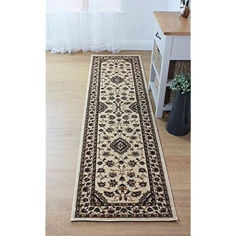 Large Classic Traditional Persian Style Oriental Floral Rug Runner/Mat, beige, 60 x 230 cm by eRugs Cover