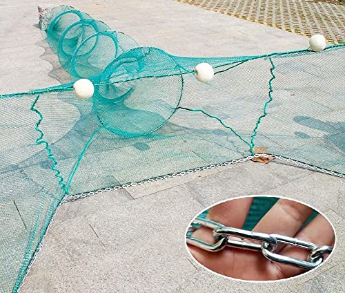 Petit piège à pêche en maille 6 x 1 x 3 m, cage de pêche avec chaîne en fer, flotteur pliable pour bloquer la rivière et le piège à poissons, largeur...