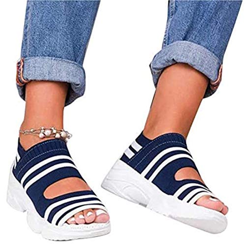 FMOGE Woman Platform Sandals, Slip On Shoes Anti-Slip Walking Knitting Sock Sneakers Thick Bottom Platform Sandals Shoes Women Summer Casual Strappy Elastic Platform Sports Fish Mouth Shoes