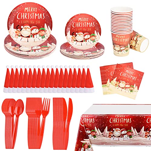Christmas Paper Plates Christmas Decorations,Christmas Party Supplies Christmas Decorations Includes Paper Plates,Cups,tableware for Christmas Party Supplies Disposable Tableware Sets,Serves 16