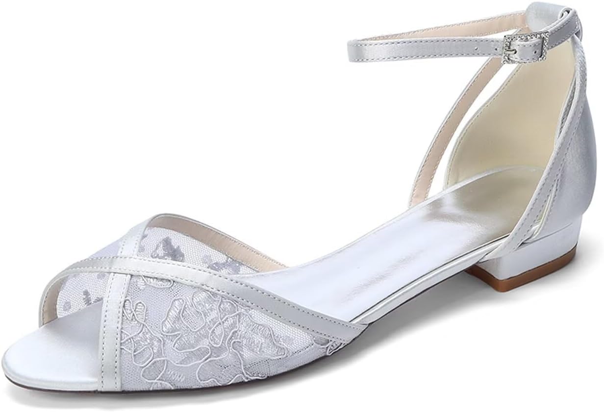 Lace Wedding Flats for Bride Open Toe Wedding Sandals Bridal Shoes Flat Wedding Shoes for Bride