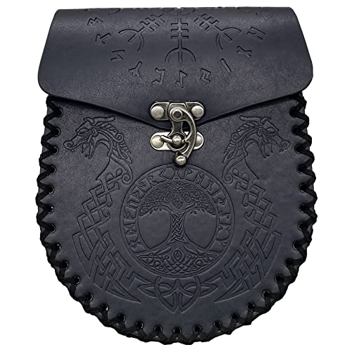 Marsupio medievale in finta pelle, borsa da cintura in rilievo nordico, marsupio steampunk, borsa da cintura rinascimentale per uomo, portamonete retrò per LARP Ren Faire (Drago)