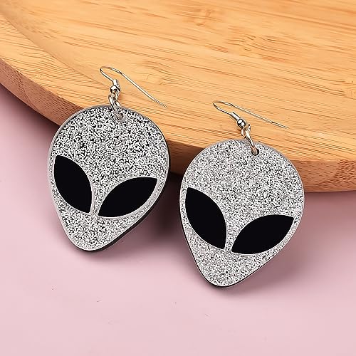 Lezevn 5 Pieces Alien Accessory Alien Ball Boppers Headband Silver Long Gloves Earrings Glasses Necklace Alien Cosplay Costume Accessories - Image 3