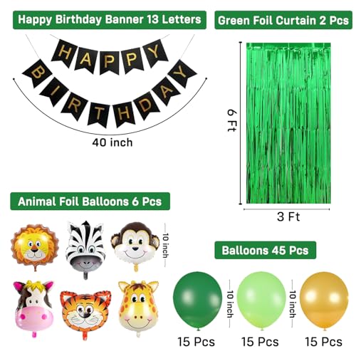 Image of Party Propz Jungle Theme Birthday Decoration Kit - 66 Pcs Jungles Theme Decoration | Jungle Safari Themes Birthday Decoration | Animal Foil Balloons for Biday (Cardstock, Foil, Latex)