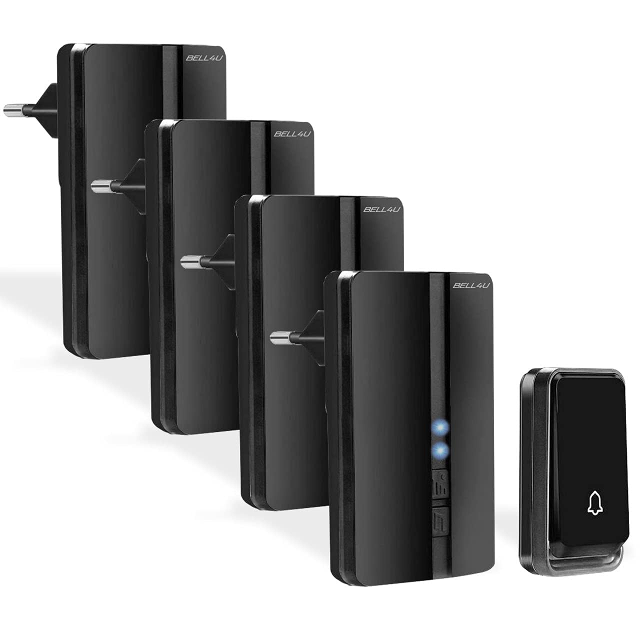 Funkklingel Set, batterielos, 1 Sender, 4 Empfänger | Keine Batterien erforderlich, 200 m Reichweite, IP55, 51 Melodien, 4 Lautstärken, LED-Anzeige, einfache Montage
