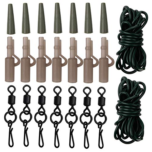 JSHANMEI 32 Stück Karpfenangeln Vorfach-Clips Köderherstellung Vorfach-Rigs Schnellwechsel-Drehwirbel 2 m Gummischlauch für Karpfenhaar-Rigs Karpfenangeln Terminal Tackle Cover