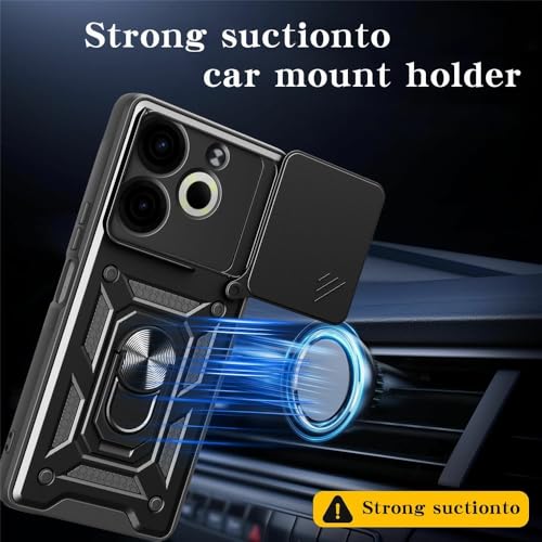 Image of Heavy Duty Back Case Cover for Tecno Spark 30 5G 5G, Shockproof Tecno Spark 30 5G Back Cover, Ring Case with Kickstand and Camera Protection Shutter - Black