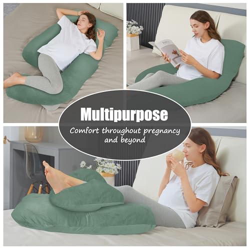 HIPHOP PANDA U-Shaped Pregnancy Pillow for Sleeping - Full Body Maternity Support Pillow with Cooling Removable Cover - Comfort for Back, HIPS, Legs, Belly - 57 Inch for Pregnant Women, Green