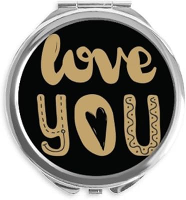 Love You Gold Quote Handwrite Hand Compact Mirror Round Portable Pocket Glass