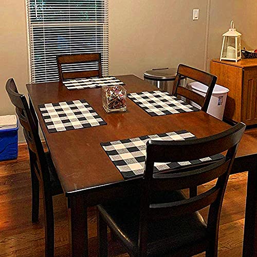 Ukeler Placemats Set Of 6 - Buffalo Check Plaid Placemats 100% Cotton Crossweave Plaid Woven Placemats Washable Heat Insulation Kitchen Table Mats, Black And Ivory #TOP30