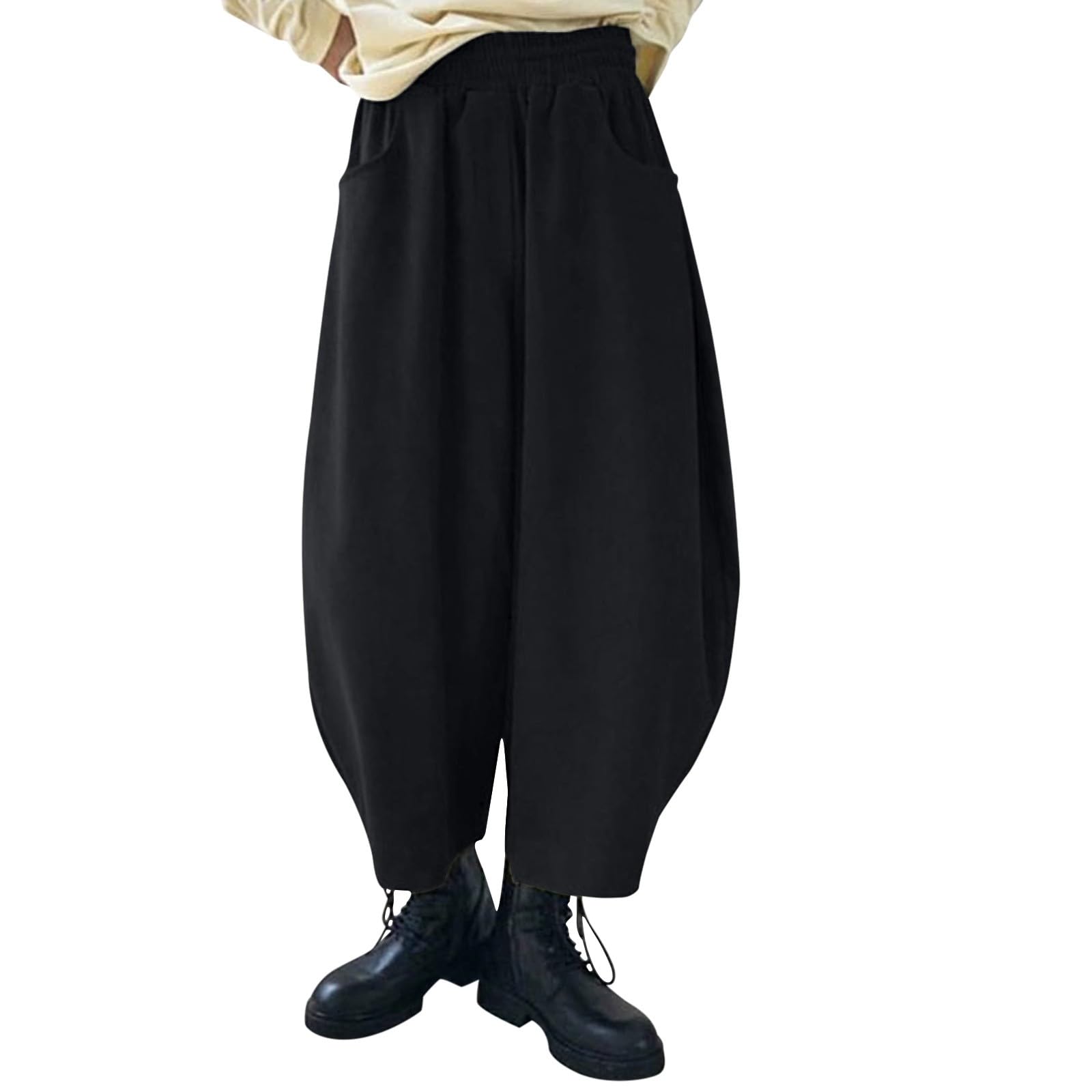 Retro Western Pants for Womens Elastic Waist Loose Fit Lantern Trousers Fashion Cosplay Pants with Pockets Plus Size