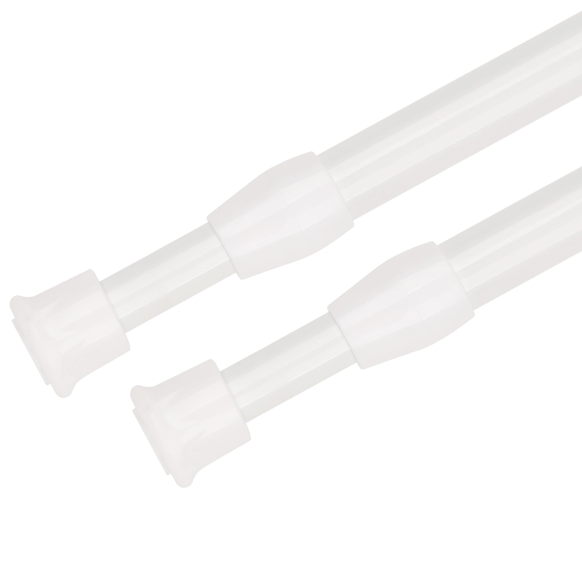 WedDecor 2pcs White Telescopic Curtain Rods 60cm-110cm โ Adjustable No-Drill Spring Tension Poles for Net Drapes, Shower Curtains, Wardrobes, Cabinets, Caravans & Storage
