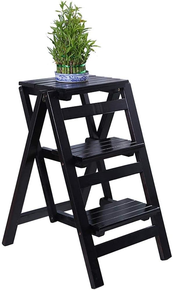 Folding Wooden Step Stool for Kitchen Plant Stand and Household Use Portable Ladder Chair with Multiple Functions