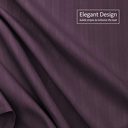 Image of Nestl Queen Bed Skirt - Damask Dobby Stripe Wrap Around Bed Skirt Queen Size - Double Brushed Microfiber 14 in Tailored Drop Pleated Bed Ruffle with Bed Skirt Pins - Purple