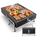 SUNLIFER Portable Charcoal Grill, Table Top Small BBQ Grill For Outdoor, Camping, Beach, Easy Assembly, Heavy Duty & Multi-Use Small Grill, Black (270 Sq.In)