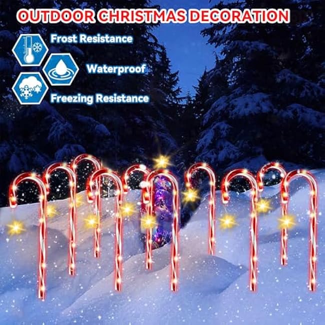 Christmas Candy Cane Pathway Lights - Solar Powered Waterproof, 6 Pack Decorative Seasonal Wedding Lights