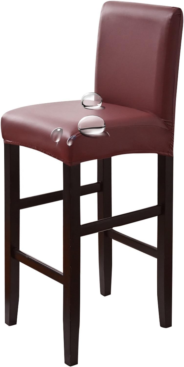 Waterproof Bar Stool Covers Set of 2/4/6/8pcs, Pu Leather Chair Seat Slipcovers for Barstool Dining Chair Removable Washable Square Chair Protctor Cover(Red,6pcs)