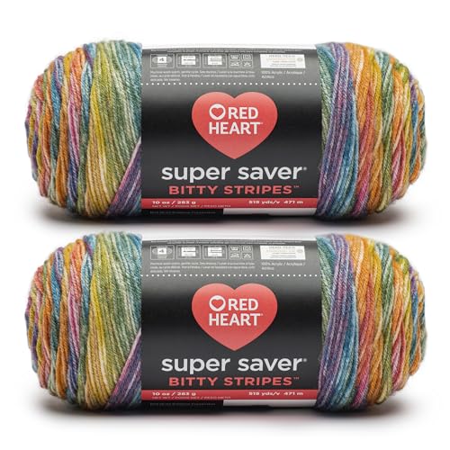 Red Heart Super Saver Bitty Stripes Rainbow Yarn -...