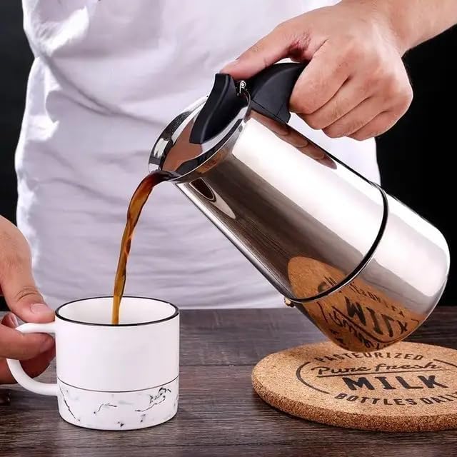 Miniatura 6 de Cafetera de 9 tazas Moka Pot de acero inoxidable Percolator cafetera espresso, compatible con estufas de gas, eléctricas, de cerámica y de inducción