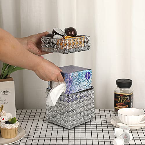 Housse de boîte à mouchoirs en cristal argenté avec support décoratif de table - 3