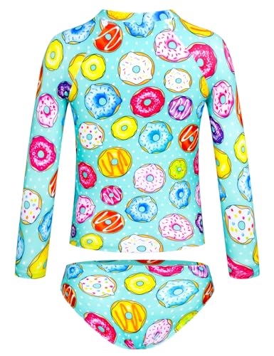 Image of TENVDA Girls Swimsuit Long Sleeve Rash Guard Sets UPF 50+ Two Piece Bathing Suits Size 3-12 Years