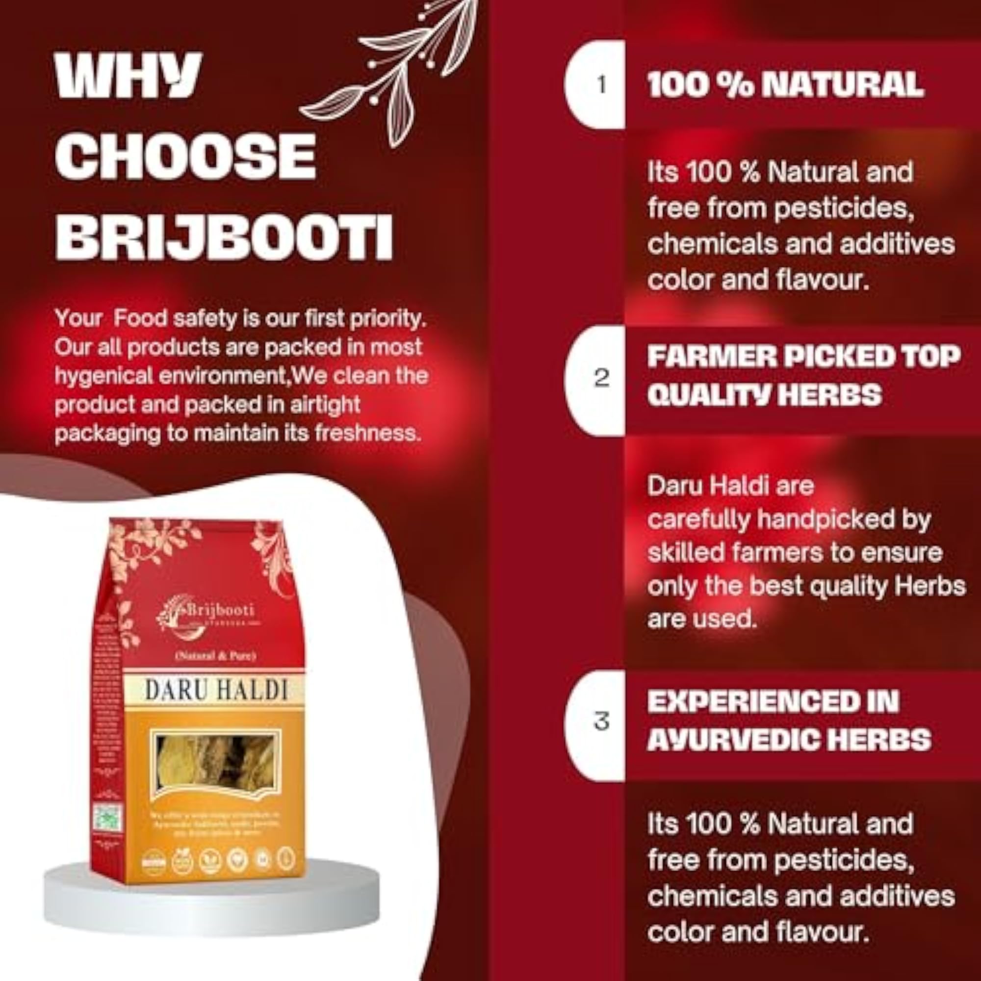 BrijBooti Daru Haldi Bark, Ayurvedic Herbal Remedy, 100g