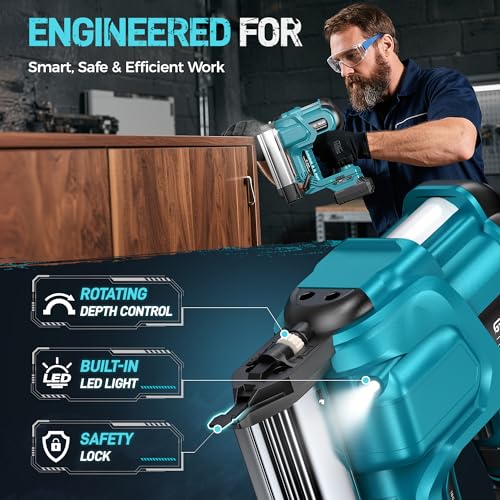 GEVEELIFE Cordless 2" Brad Nailer with 2×2.0Ah Batteries – 2-in-1 18G Nail Gun & Staple Gun, Battery-Powered, 1000 Nails Included, Adjustable Depth, 2 Modes for Wood Carpentry