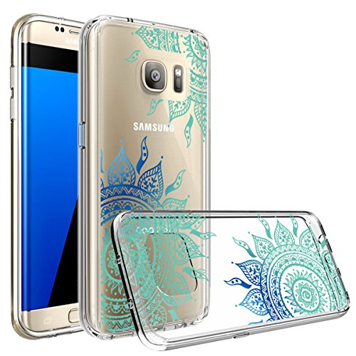 Galaxy S7 Edge Case, SmartLegend Retro Totem Half Mandala Floral Pattern Crystal Transparent Acrylic PC Hard Back Cover with TPU Slim Bumper Frame Hybrid Protective Case for Samsung S7 Edge - Clear
